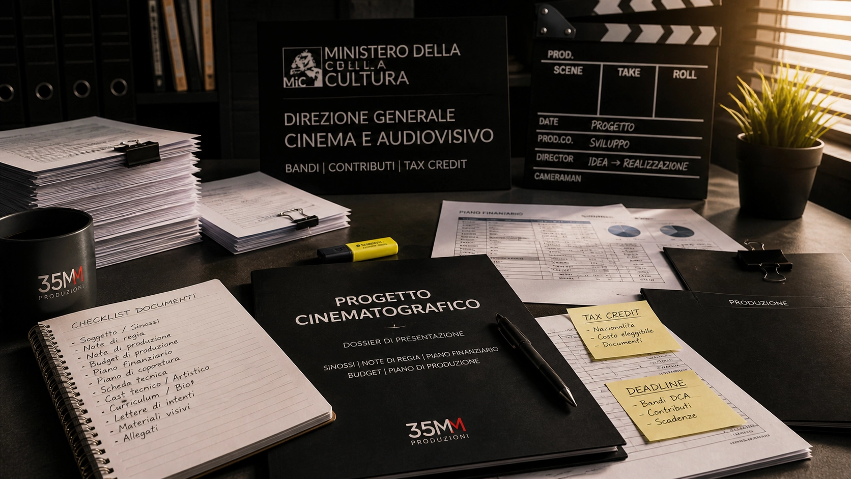 Consulenza MiBAC e MiC per cinema e audiovisivo con dossier, documenti, piano finanziario e materiali di progetto
